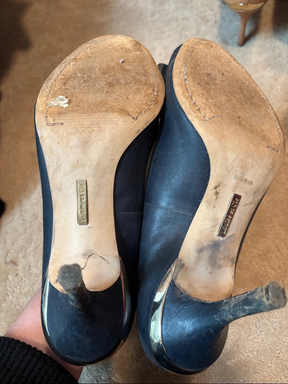 Three pairs of Louis et Cie peep toe heels. Navy, beige and black. - Picture 8 of 10